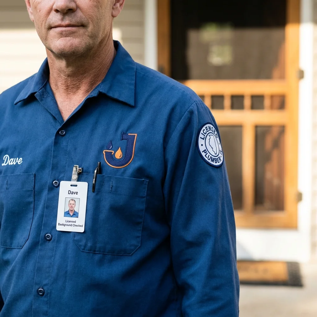 Licensed plumber showing ID badge in Pelham, NH