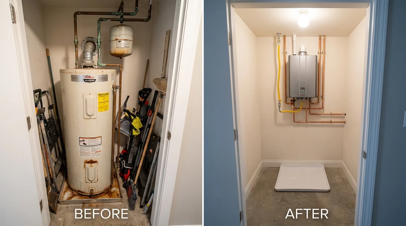 Tank water heater versus wall-mounted tankless unit comparison for Pelham, NH homeowners