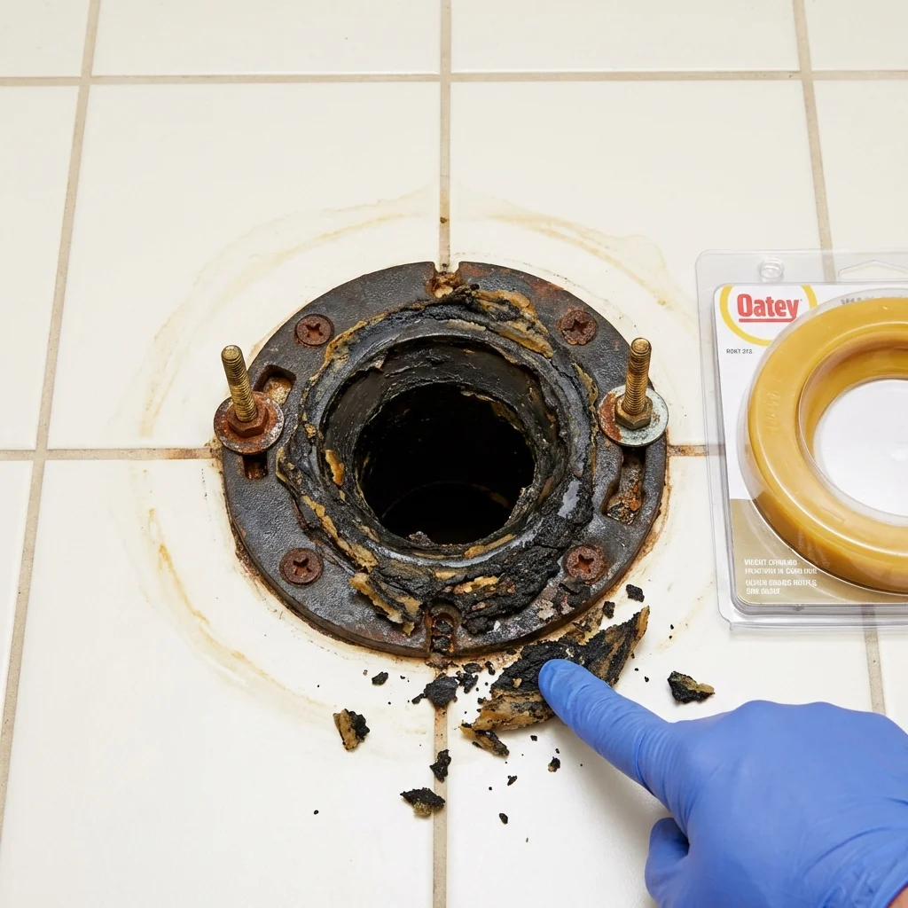 Failed wax ring showing water seepage at the base of a toilet in a Pelham, NH home